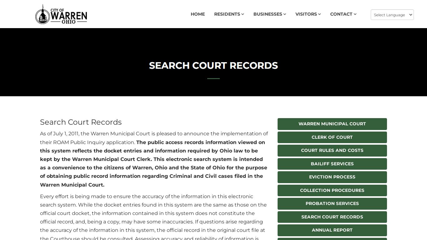 Search Court Records - City of Warren, Ohio
